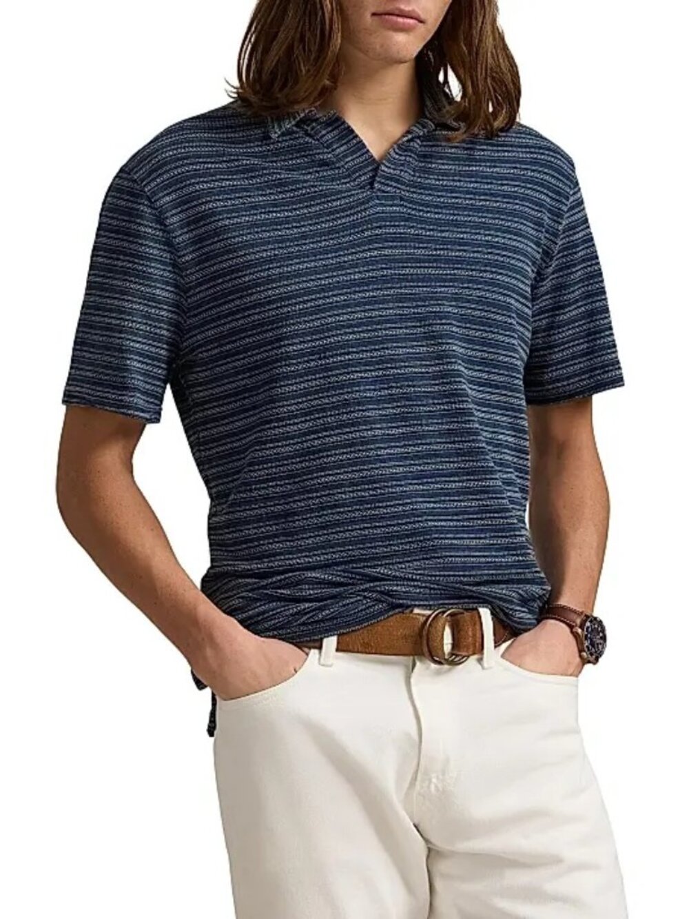 NWT Polo Ralph Lauren Striped Slub Jersey Polo Shirt, Dark Indigo Text Stripe, S